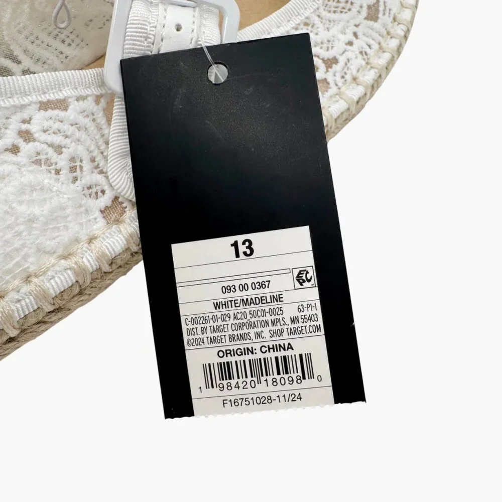 NEW art class Kids' Madeline Lace Espadrille Mary Jane Flats - White - Size 13